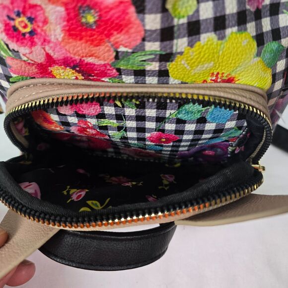 Betsey Johnson Mini Backpack Kitsch Check Floral Colorful 8" x 8" x 3" - Picture 8 of 14